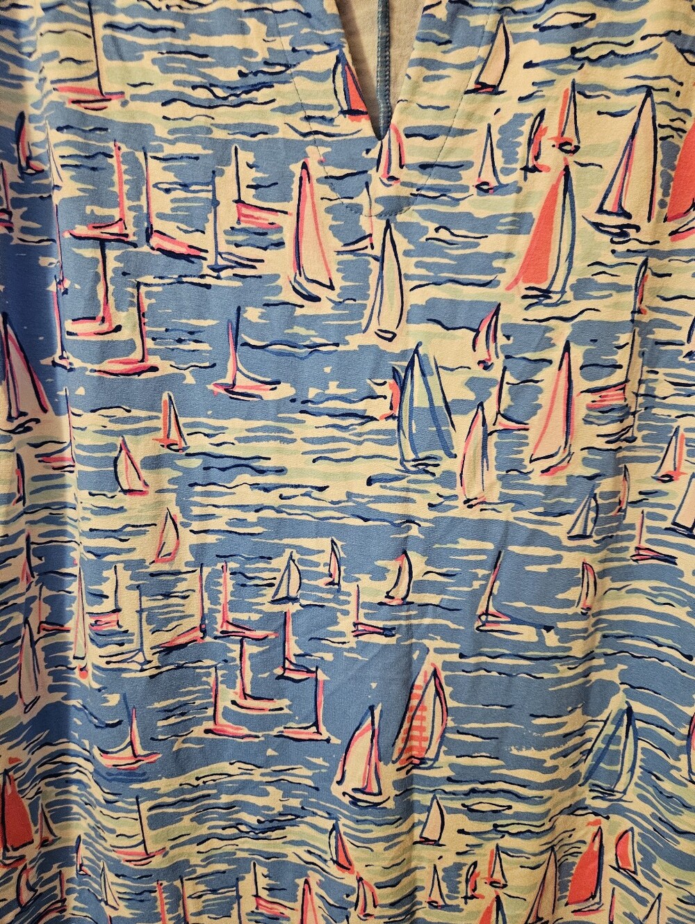 Lilly Pulitzer Blue Sailboat Print Midi Dress with Pink Accents - Picture 7 of 7
